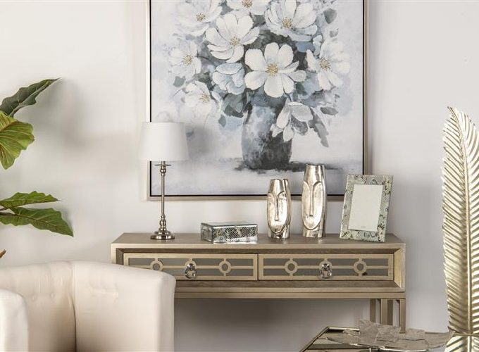 Lámpara Mesa Blanca Plata Eva, Clásica (23dx49 cm)