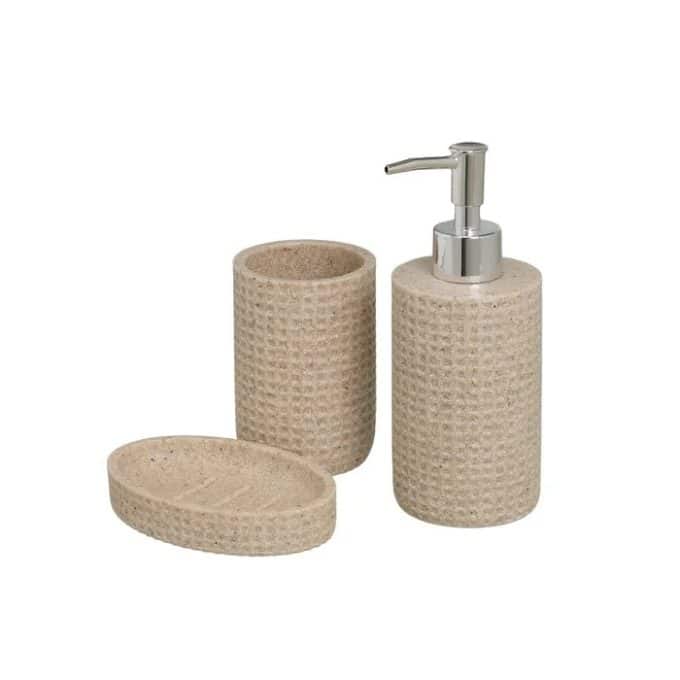 set dosificador baño resina beige cuadritos