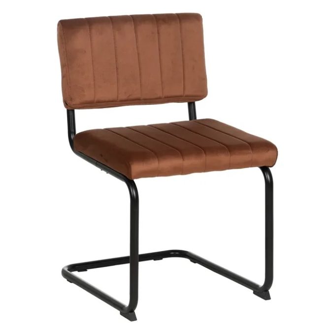 silla metal negrocon asiento y respaldo en terciopelo marrón de estilo retro