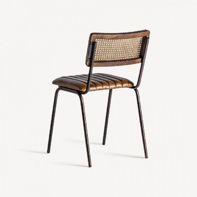 Set 2 Sillas Piel Marrón, Metal y Ratán Trent, Vintage (47x51x79 cm)