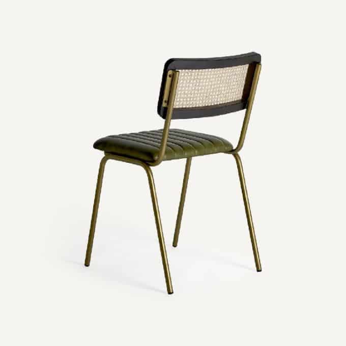 Set 2 Sillas Piel Verde, Metal y Ratán Trent, Vintage (44x49x79 cm)