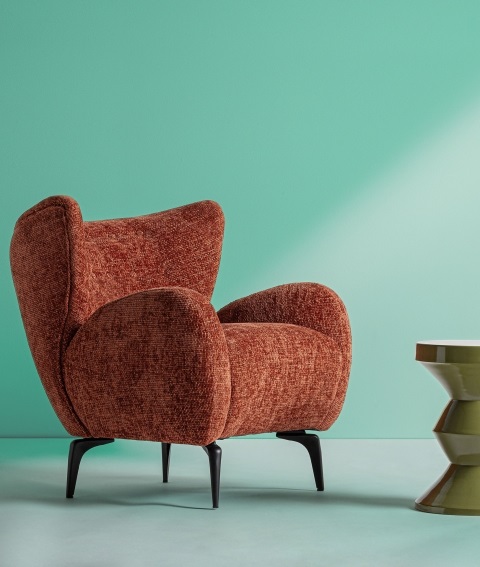 Sillón Orejero Chenilla Terracota Mosa, Contemporáneo (82x85x86 cm)