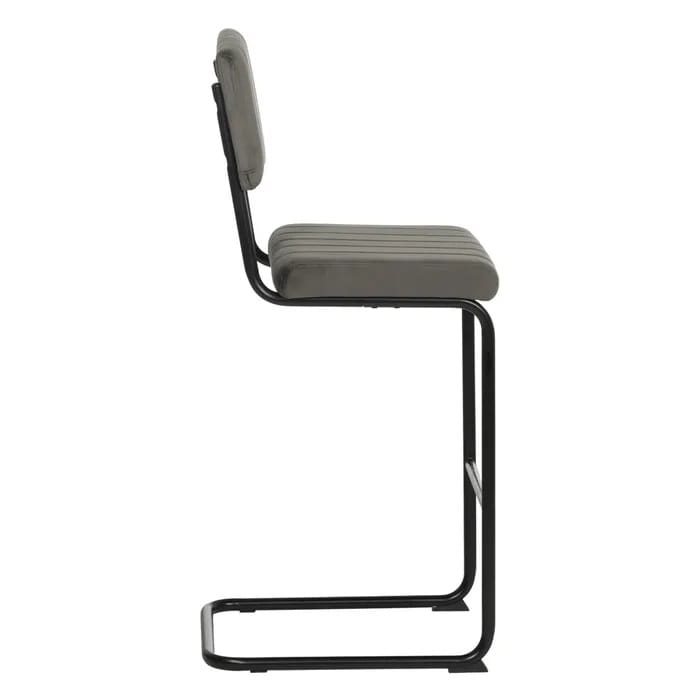 taburete metal negro asiento y respaldo terciopelo gris retro