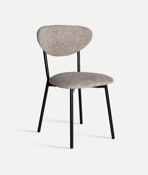 silla metal nero asiento y respaldo tapizado en gris moderna