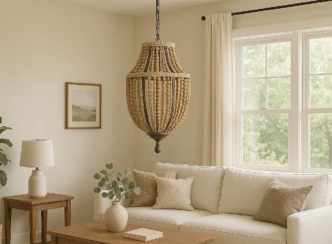Lámpara Techo Cuentas Madera y Yute Eleonora,Rústica (45dx71 cm)111