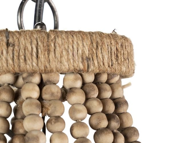 Lámpara Techo Cuentas Madera y Yute Eleonora,Rústica (37dx53 cm)
