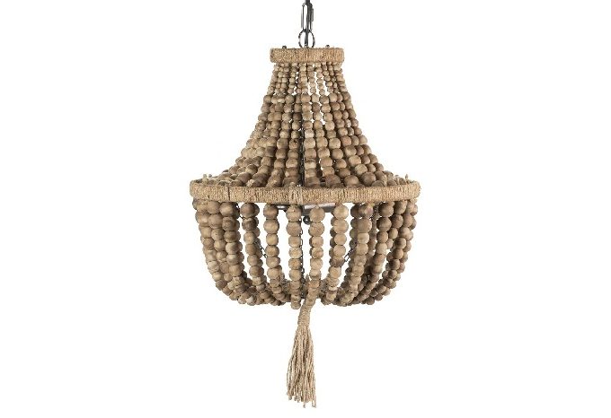 lámpara de techo con cuentas de madera y yute de estilo r´