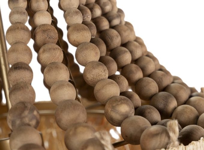 Lámpara Techo Cuentas Madera y Flecos de Rafia Eleonora,Rústica (60dx66m)