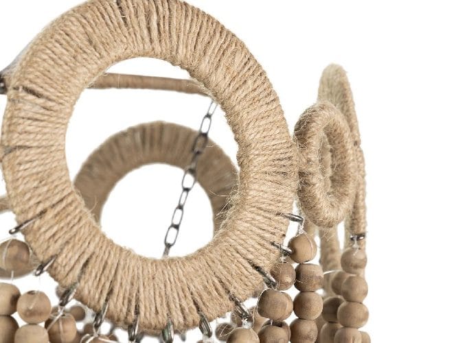 Lámpara Techo Cuentas Madera y Aros de Yute Eleonora,Rústica (46dx52 cm)