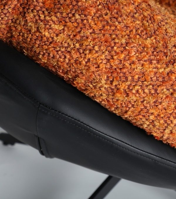 Sillón Giratorio Negro Tapizado Bouclé Naranja Mosa, Contemporáneo (100x97x95 cm)