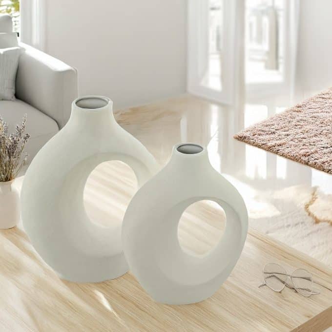 Jarrón Cerámica Blanco Envejecido Crètaro, Rústico ( 20x8x26 cm)