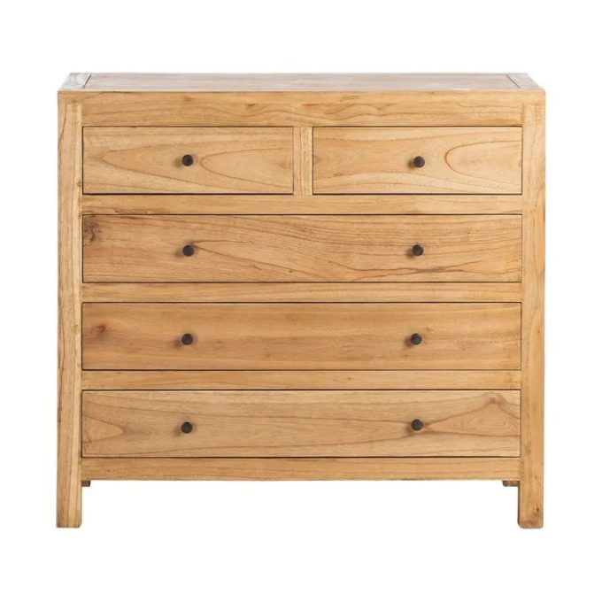 Cómoda Cinco Cajones Madera Mindi Natural Halmstad, Nórdica (100x40x90 cm)