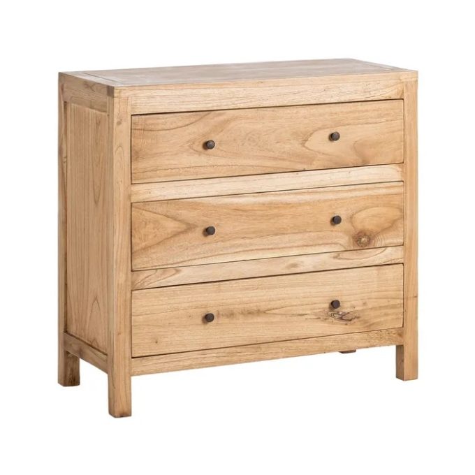 Cómoda Cinco Cajones Madera Mindi Natural Halmstad, Nórdica (100x40x90 cm)