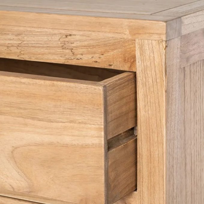 Cómoda Cinco Cajones Madera Mindi Natural Halmstad, Nórdica (100x40x90 cm)