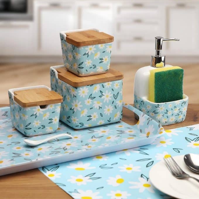 Bandeja Melamina Azul Margaritas Blancas Zoe, Vintage (46x31x3 cm)