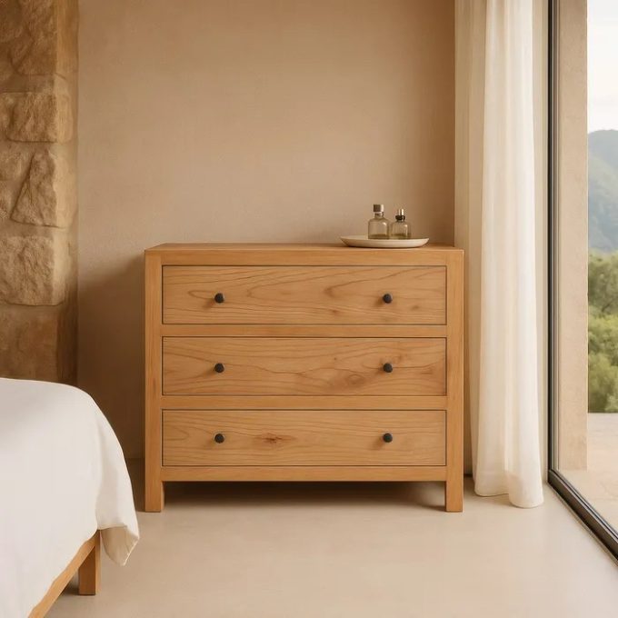Cómoda en Madera Mindi Tres Cajones Mindi Elba, Nórdica (90x40x85 cm)