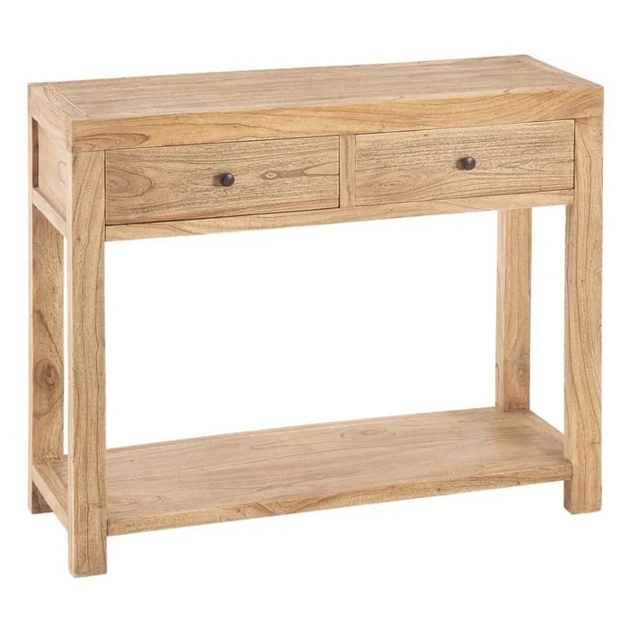 consola de dos cajones en madera mindi y estilo nórdico