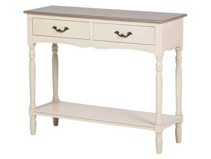 consola en madera de pino beige con dos cajones y estante inferior de estilo provenzal