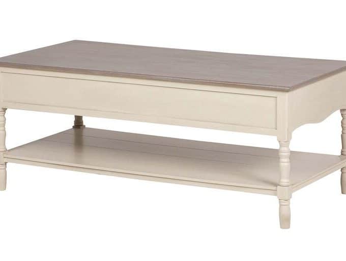 Mesa de Centro de Madera Beige y Natural conCajones Inés, Provenzal (120x48x60 cm)