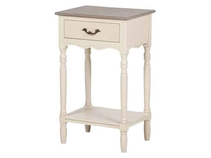 mesita de noche en madera de pino beige y natural de estilo provenzal