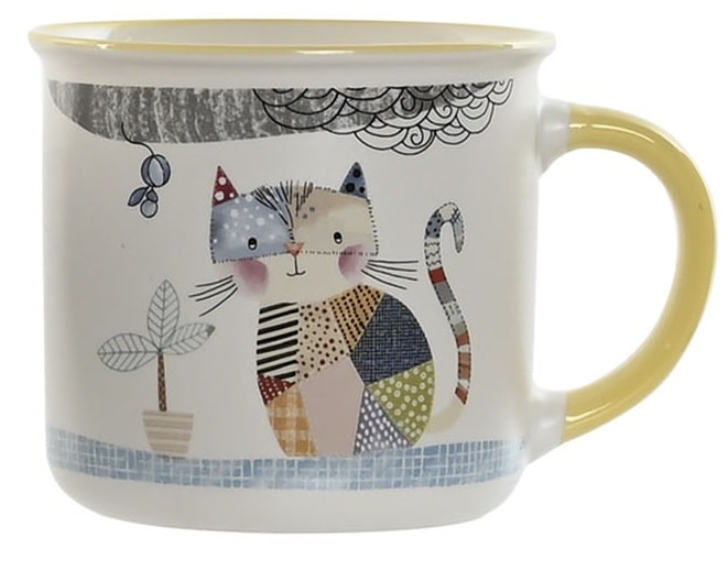mug porcelana blanca con dibujo de gatito multicolor