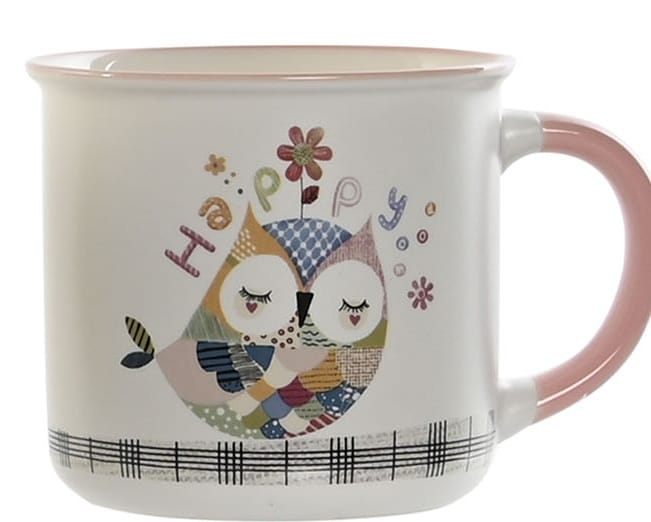 mug en porcelana con dibujos de búho multicolor