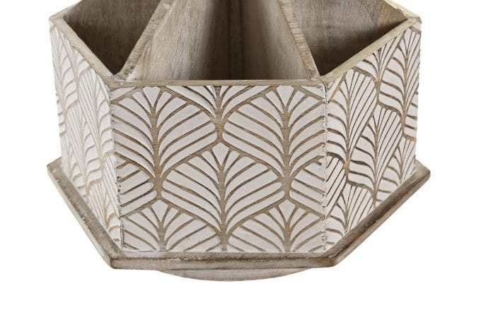 Portamandos Giratorio Madera Mango Decapada con Grabados (21x19x22 cm)