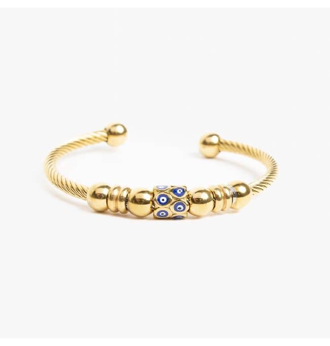 pulsera brazalete acero con baño en oro Tercer Ojo