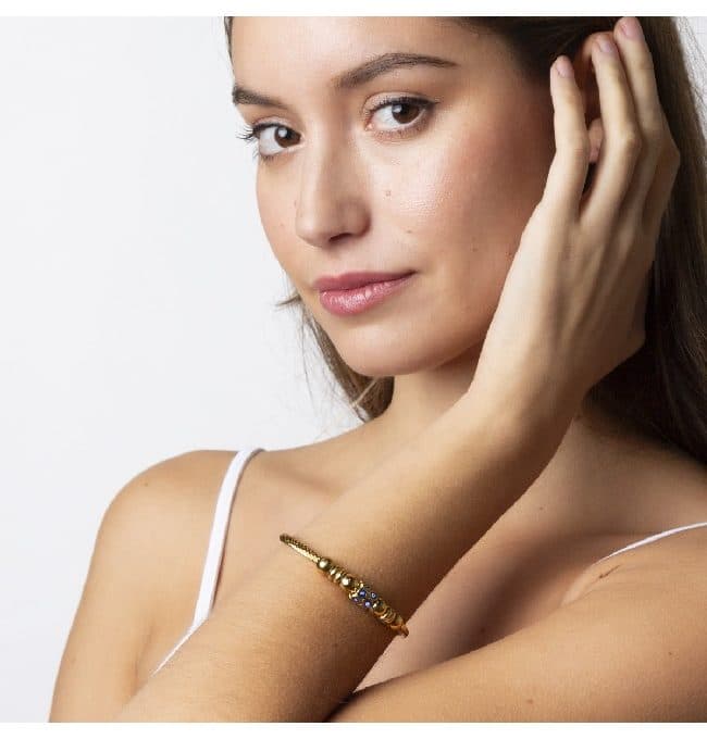 Brazalete Ajustable Acero con Baño en Oro y Bolas