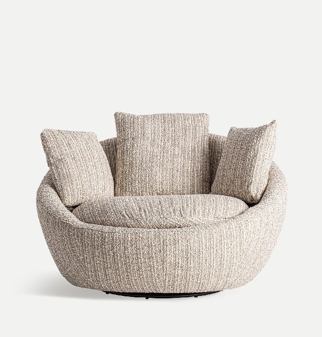 Sillón Redondo Giratorio Beige Tisza, Contemporáneo (120x106x76 cm)