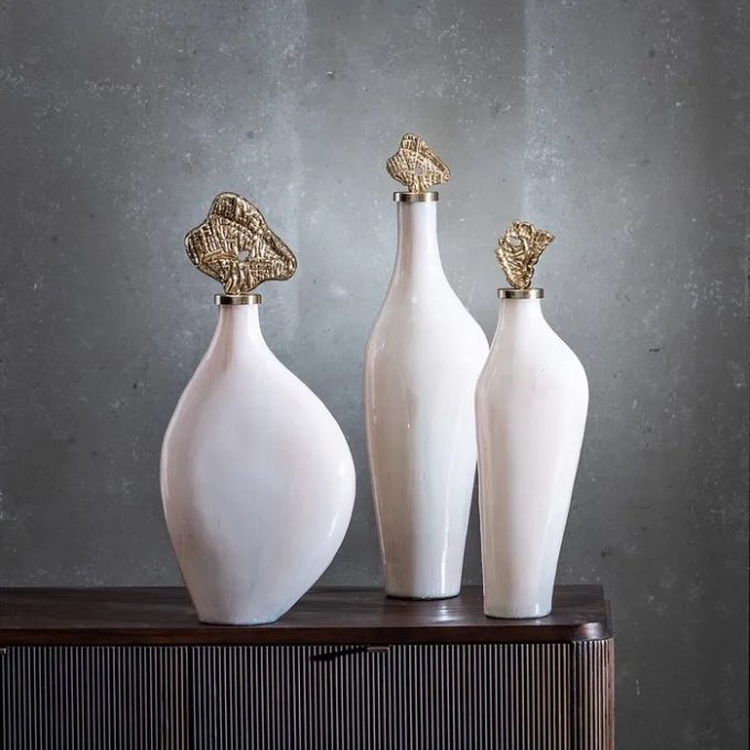 Botella Decorativa Cristal Beige con Oro (23x10x51 cm)