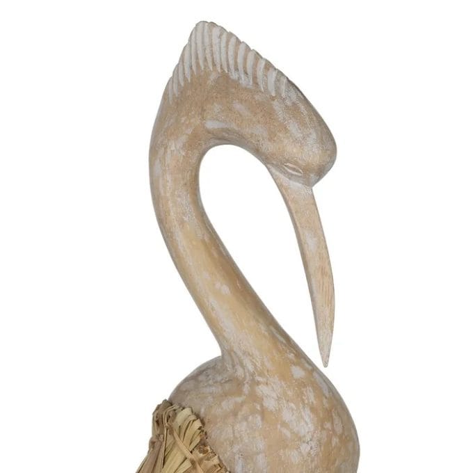 Figura de Garza Tallada en Madara de Albasia (20x10x62 cm)
