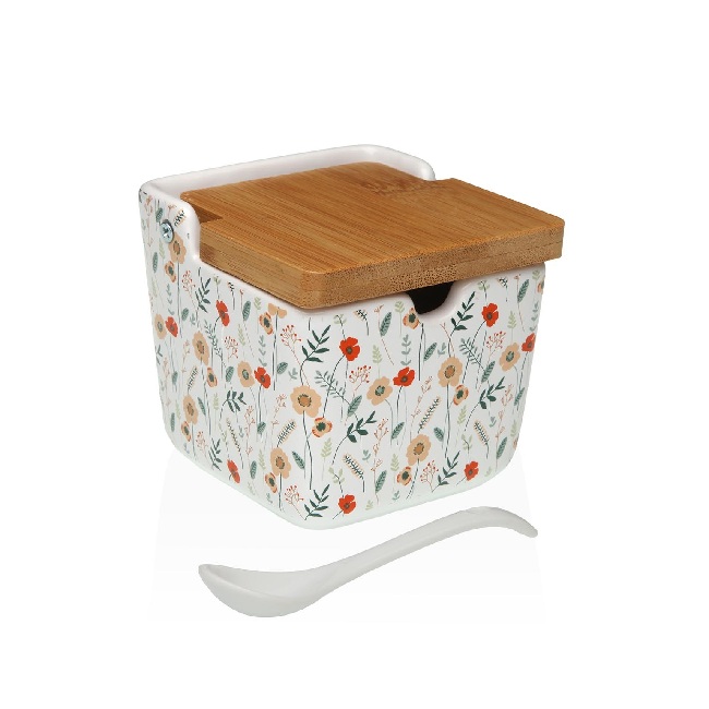 Caja Té Madera Blanca Flores Naranjas Candela Vintage (24x17x7 cm)