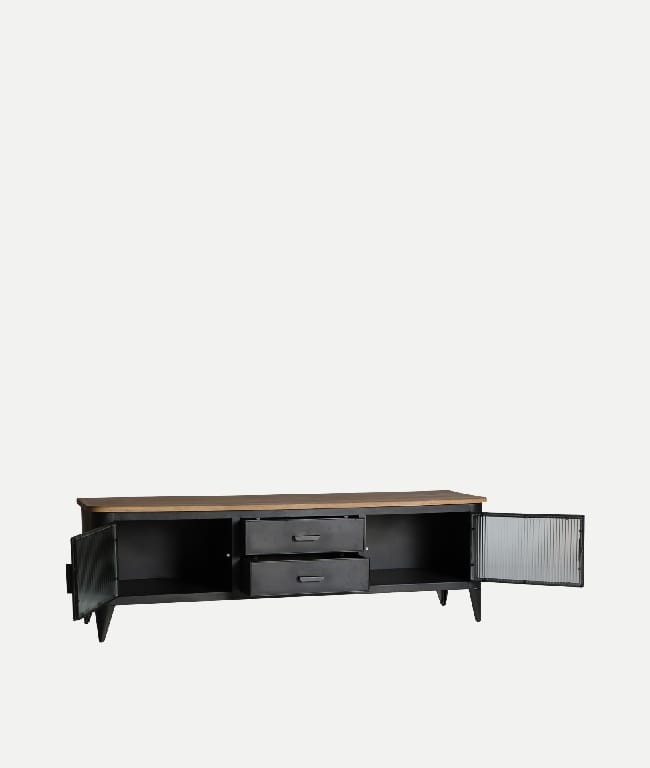 Mueble Auxiliar-Tv Metal Negro y Madera Natural Oxford (165x45x53cm) - Imagen 3
