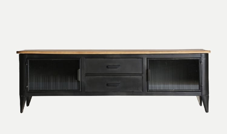 Mueble Auxiliar-Tv Metal Negro y Madera Natural Oxford (165x45x53cm) - Imagen 2