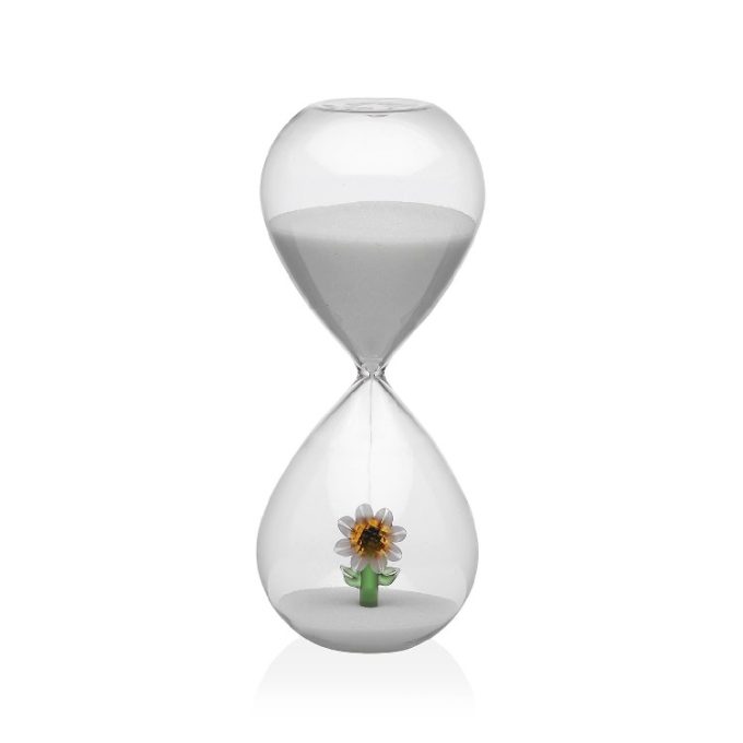 reloj arena blanca con flor interior de 30 minutos