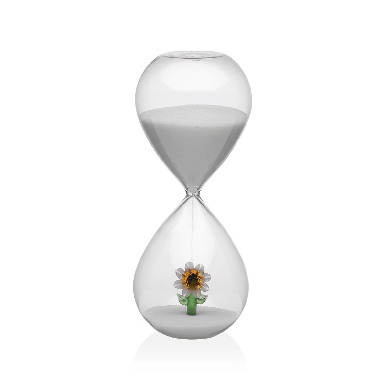 reloj arena blanca con flor interior de 30 minutos