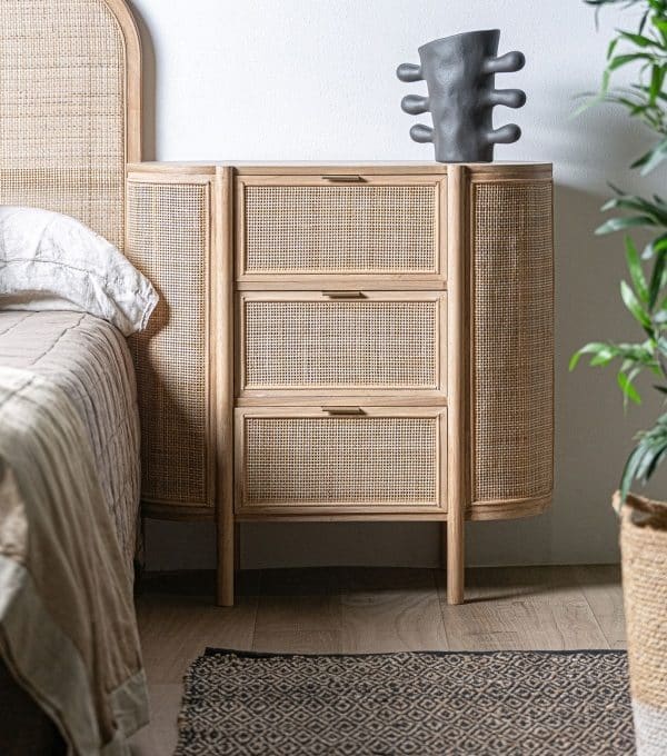 Cómoda Ovalada Fresno y Ratán Layki (80x39x80 cm)