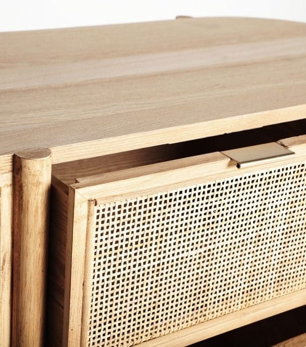 Cómoda Ovalada Fresno y Ratán Layki (80x39x80 cm)