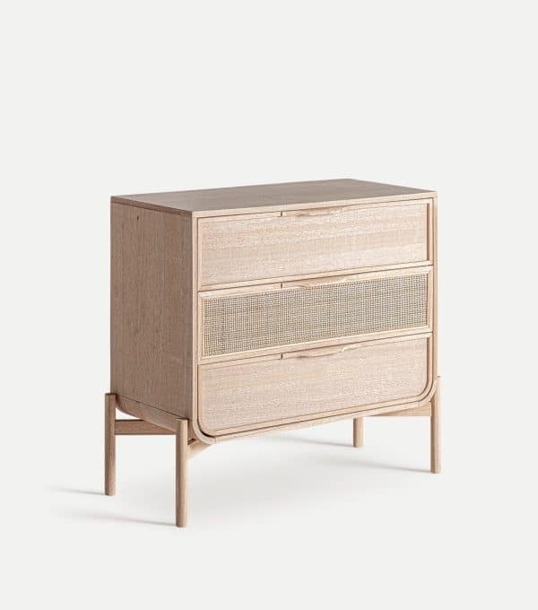 Cómoda Madera de Fresno y Ratán Vanar , Nórdica (90x39x80cm)