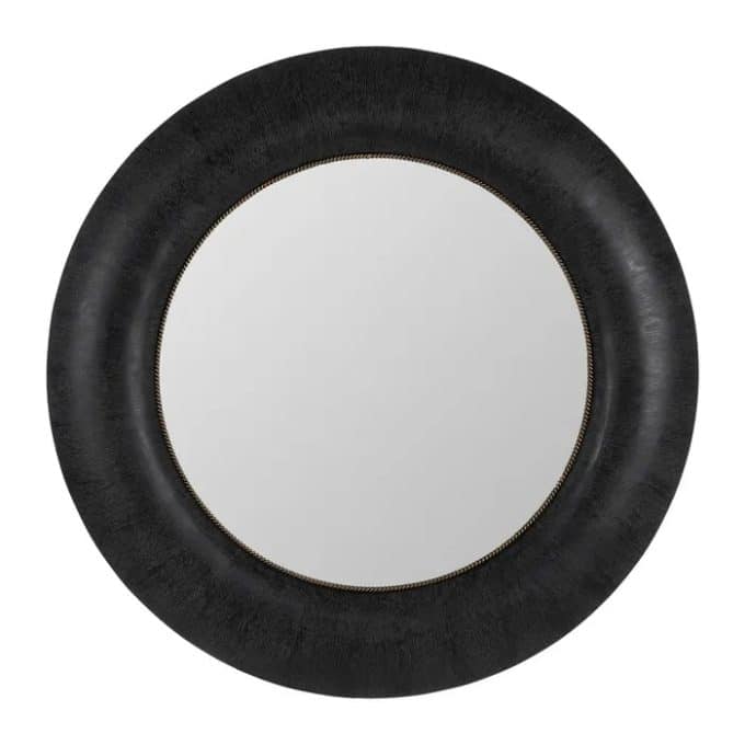 espejo redondo en madera de fresno negro con marco ancho