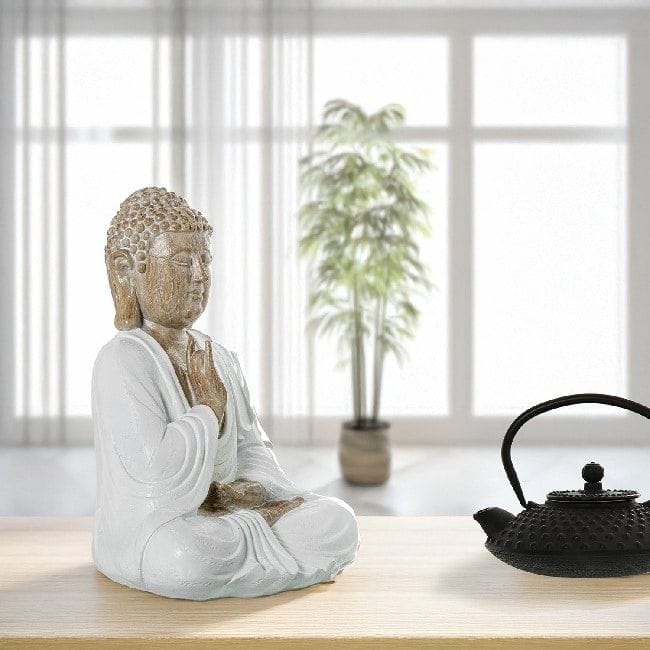 Figura Buda en Resina Marrón y Crema (27x20x34 cm)