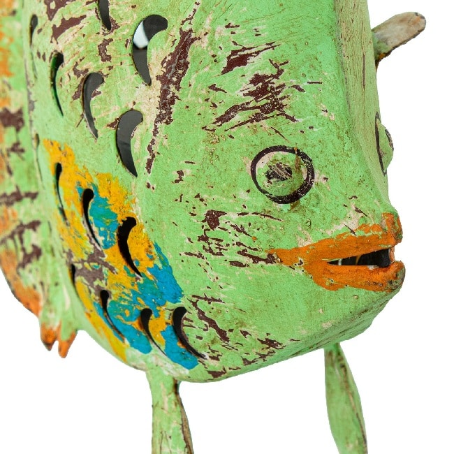 Figura Pez Portavelas Metal Multicolor, Étnico (31x9x32 cm)