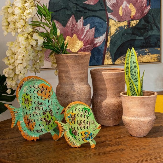 Figura Pez Portavelas Metal Multicolor, Étnico (31x9x32 cm)