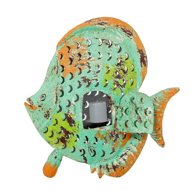 Figura Pez Portavelas Metal Multicolor, Étnico (31x9x32 cm)