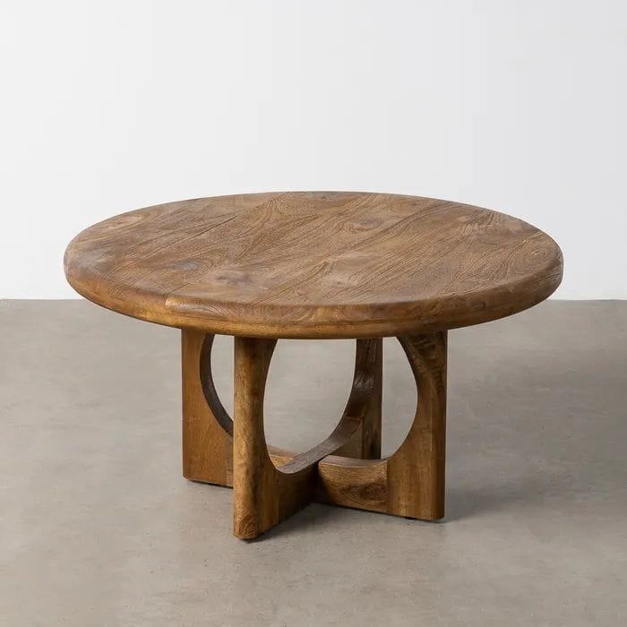 mesa de centro redonda en madera de mango de estilo japandi