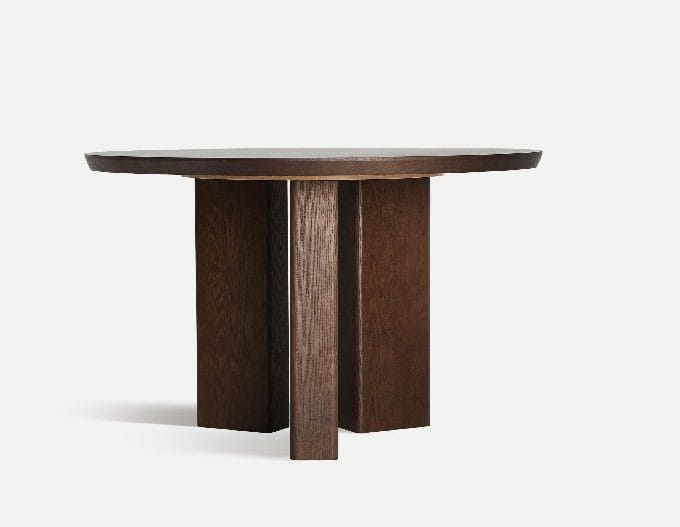 mesa de comedor redonda en dm y chapa de fresno de 120 cm y estilo moderno