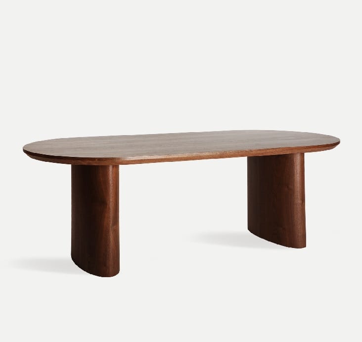 mesa de comedor ovalada en dm y chapa color nogal de 220 cm y estilo contemporáneo