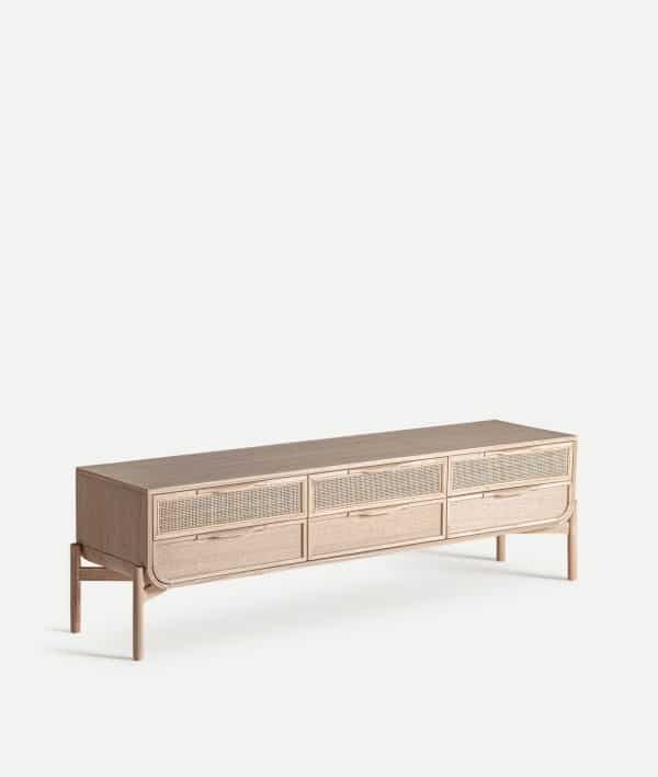 Mueble Auxiliar-TV Madera de Fresno y Ratán Vanar , Nórdico (170x40x50 cm) - Imagen 2