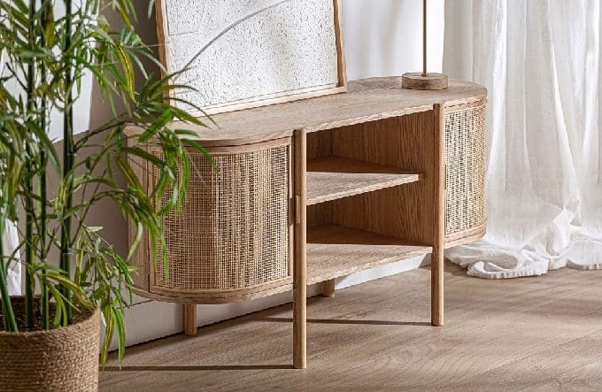 Cómoda Ovalada Fresno y Ratán Layki (80x39x80 cm)